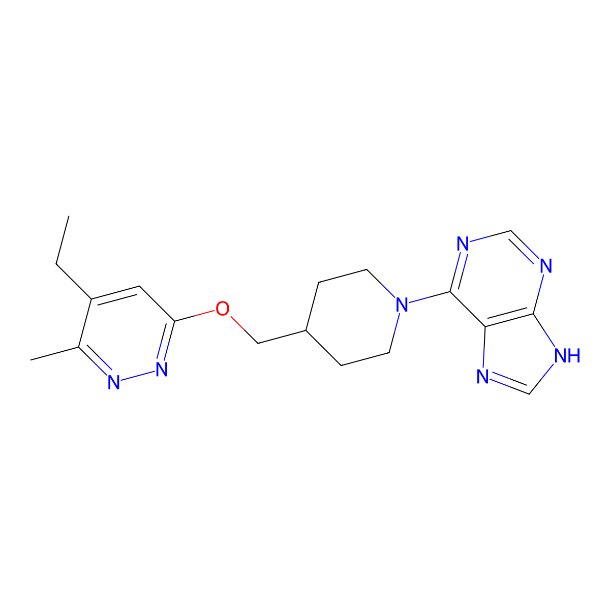6-(4-{[(5-ethyl-6-methylpyridazin-3-yl)oxy]methyl}piperidin-1-yl)-9H-purine molecular structure, CAS 2742045-17-4