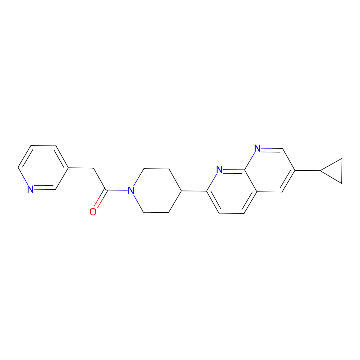 1-[4-(6-Cyclopropyl-1,8-naphthyridin-2-yl)piperidin-1-yl]-2-(pyridin-3-yl)ethan-1-one molecular structure, CAS 2742045-19-6