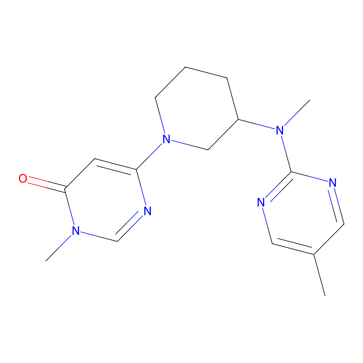 3-Methyl-6-{3-[methyl(5-methylpyrimidin-2-yl)amino]piperidin-1-yl}-3,4-dihydropyrimidin-4-one molecular structure, CAS 2742045-22-1