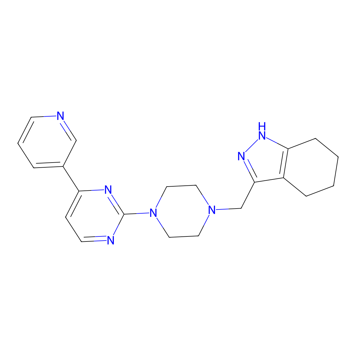 3-({4-[4-(pyridin-3-yl)pyrimidin-2-yl]piperazin-1-yl}methyl)-4,5,6,7-tetrahydro-1H-indazole molecular structure, CAS 2742045-24-3
