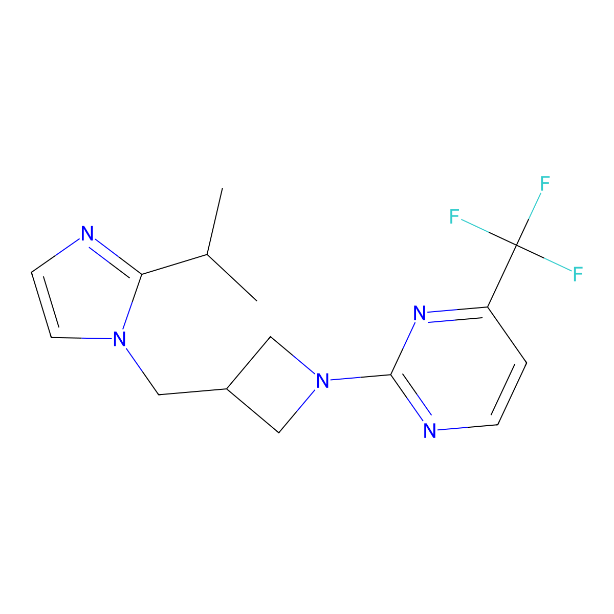 2-(3-{[2-(propan-2-yl)-1H-imidazol-1-yl]methyl}azetidin-1-yl)-4-(trifluoromethyl)pyrimidine molecular structure, CAS 2742045-25-4