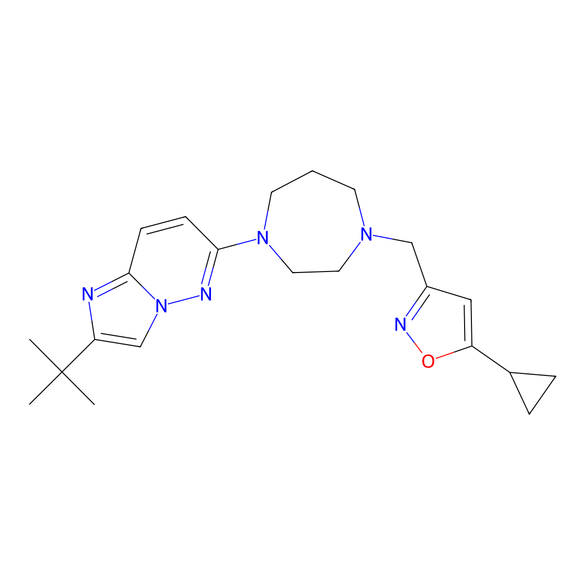 1-{2-Tert-butylimidazo[1,2-b]pyridazin-6-yl}-4-[(5-cyclopropyl-1,2-oxazol-3-yl)methyl]-1,4-diazepane molecular structure, CAS 2742045-32-3