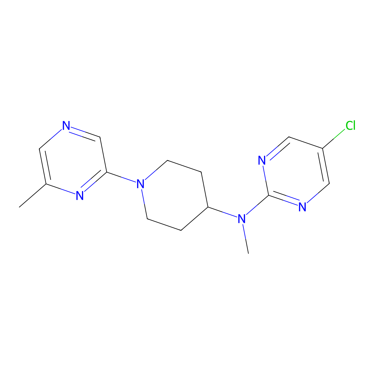 5-chloro-N-methyl-N-[1-(6-methylpyrazin-2-yl)piperidin-4-yl]pyrimidin-2-amine molecular structure, CAS 2742045-37-8