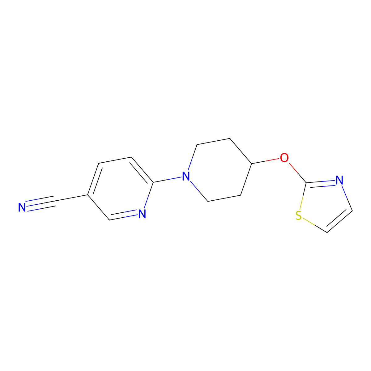 6-[4-(1,3-Thiazol-2-yloxy)piperidin-1-yl]pyridine-3-carbonitrile molecular structure, CAS 2742045-38-9