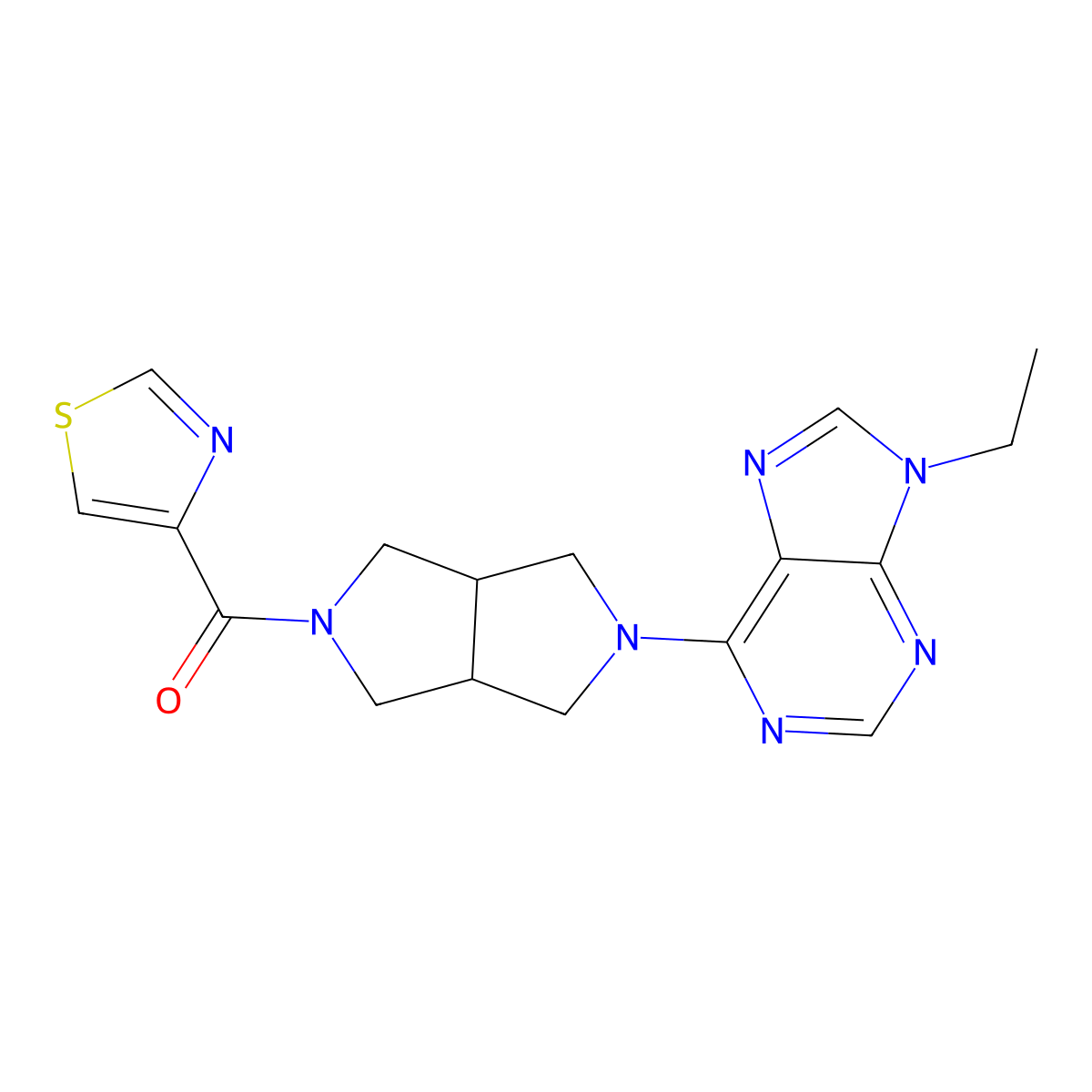 9-ethyl-6-[5-(1,3-thiazole-4-carbonyl)-octahydropyrrolo[3,4-c]pyrrol-2-yl]-9H-purine molecular structure, CAS 2742045-48-1