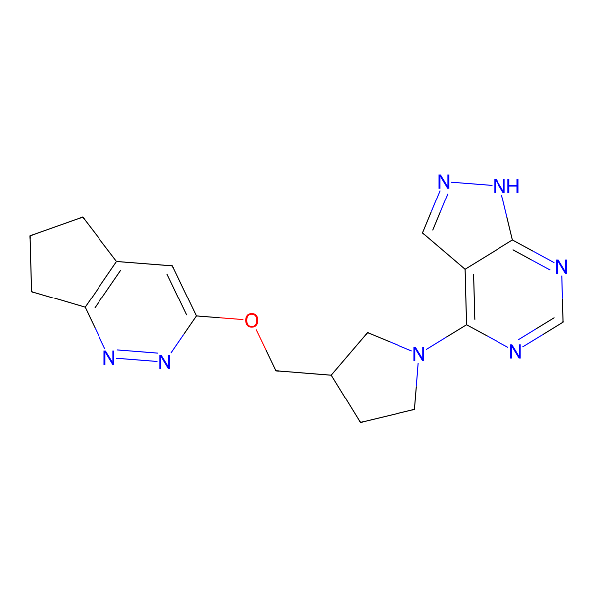 3-({5H,6H,7H-cyclopenta[c]pyridazin-3-yloxy}methyl)-1-{1H-pyrazolo[3,4-d]pyrimidin-4-yl}pyrrolidine molecular structure, CAS 2742045-51-6