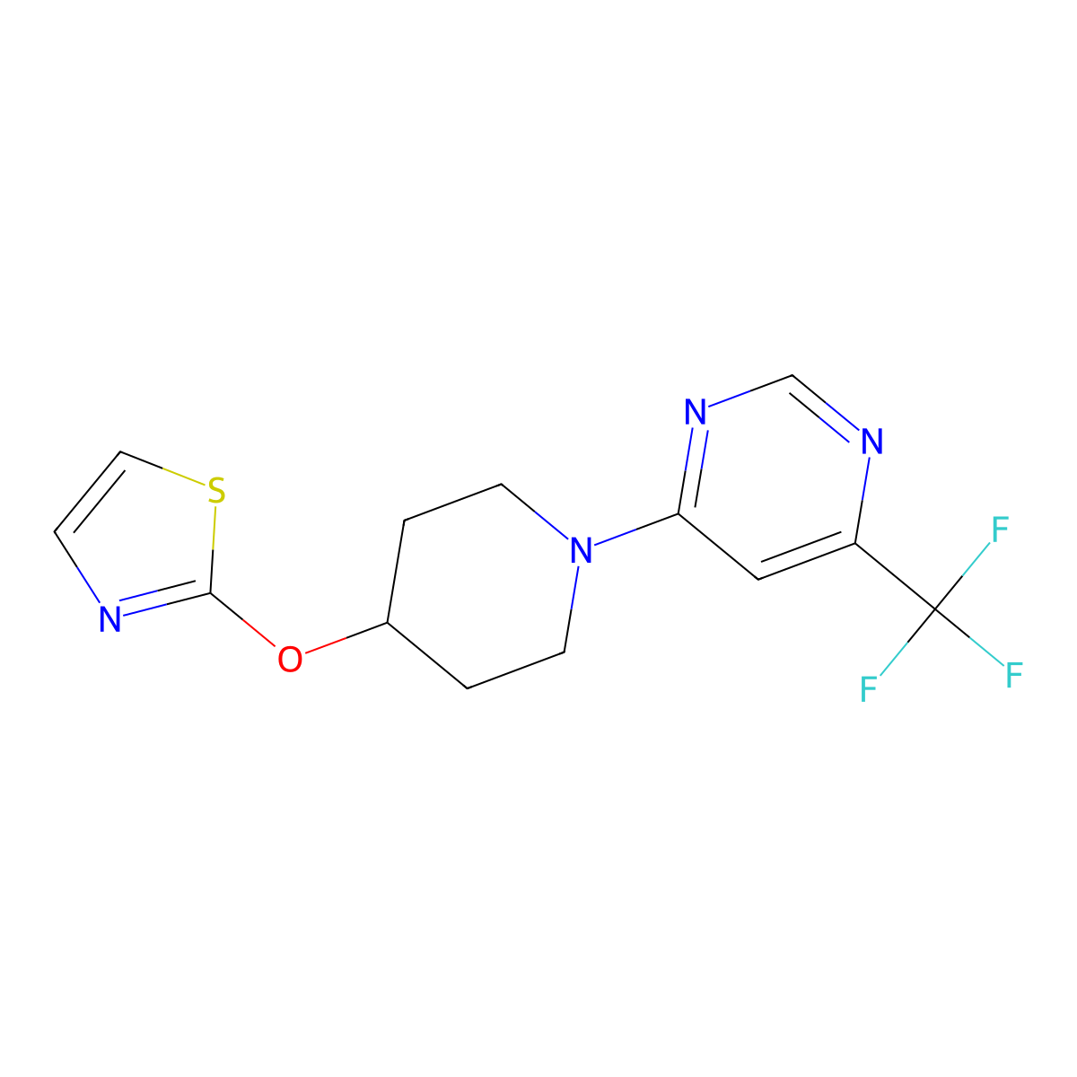 4-[4-(1,3-Thiazol-2-yloxy)piperidin-1-yl]-6-(trifluoromethyl)pyrimidine molecular structure, CAS 2742045-52-7