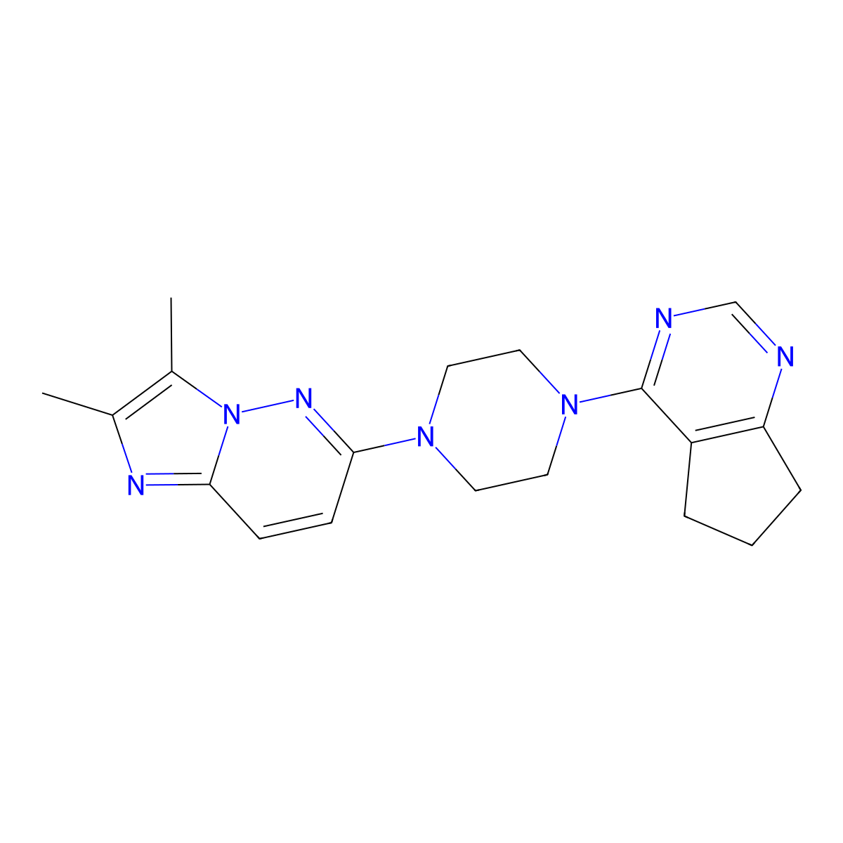 1-{5H,6H,7H-cyclopenta[d]pyrimidin-4-yl}-4-{2,3-dimethylimidazo[1,2-b]pyridazin-6-yl}piperazine molecular structure, CAS 2742045-57-2