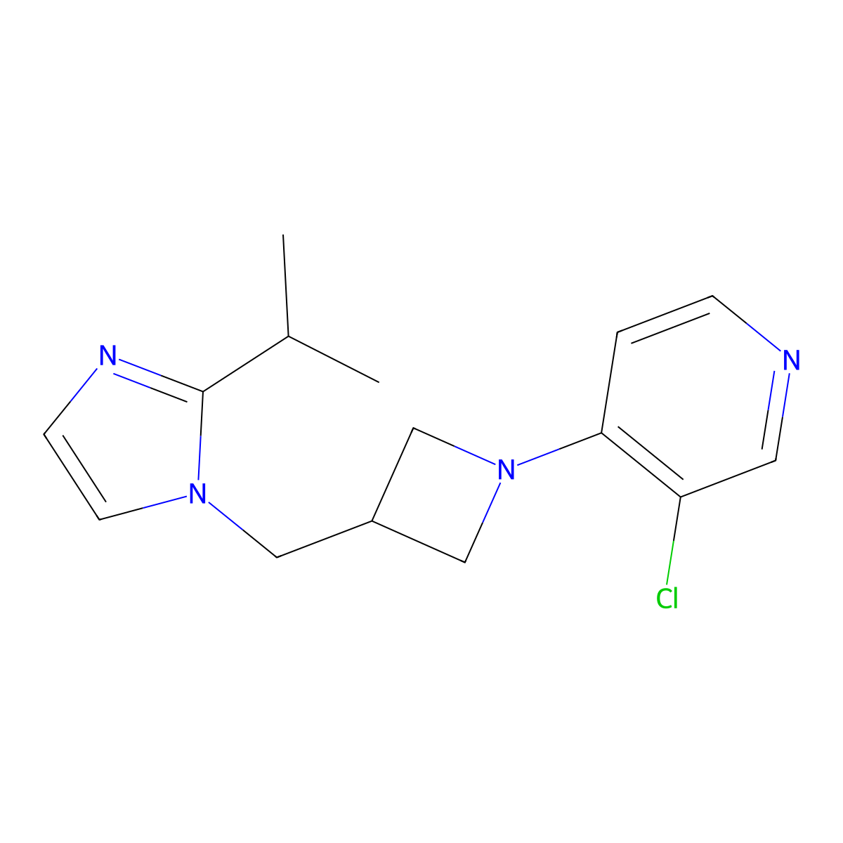 3-chloro-4-(3-{[2-(propan-2-yl)-1H-imidazol-1-yl]methyl}azetidin-1-yl)pyridine molecular structure, CAS 2742045-63-0