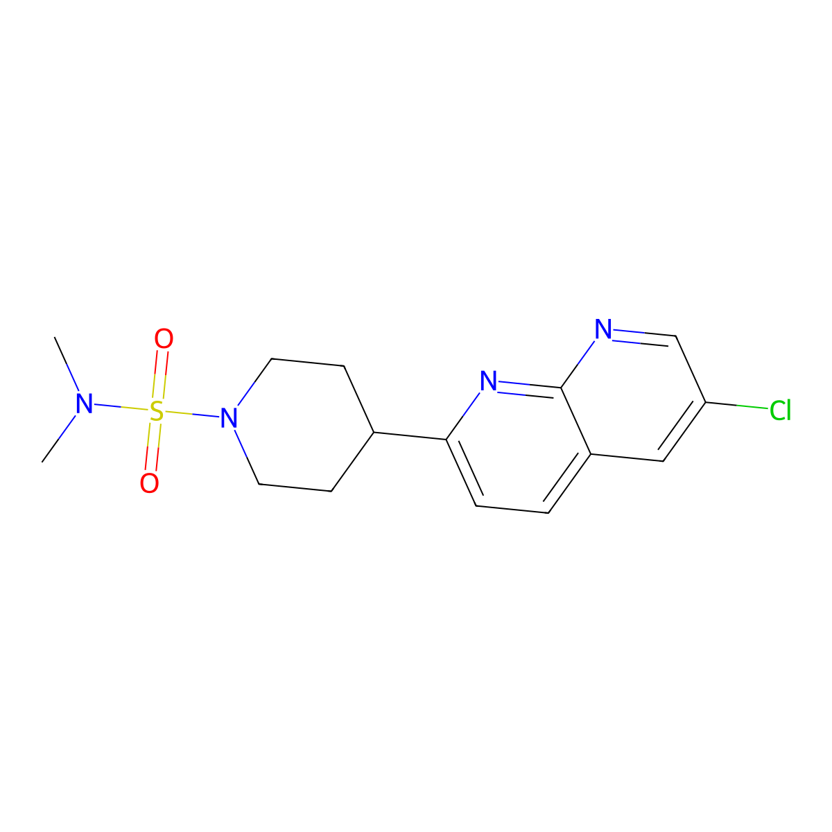 4-(6-chloro-1,8-naphthyridin-2-yl)-N,N-dimethylpiperidine-1-sulfonamide molecular structure, CAS 2742045-64-1