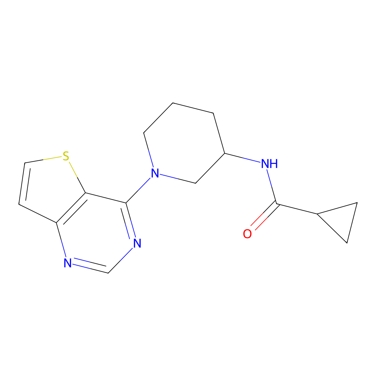 N-(1-{thieno[3,2-d]pyrimidin-4-yl}piperidin-3-yl)cyclopropanecarboxamide molecular structure, CAS 2742045-65-2