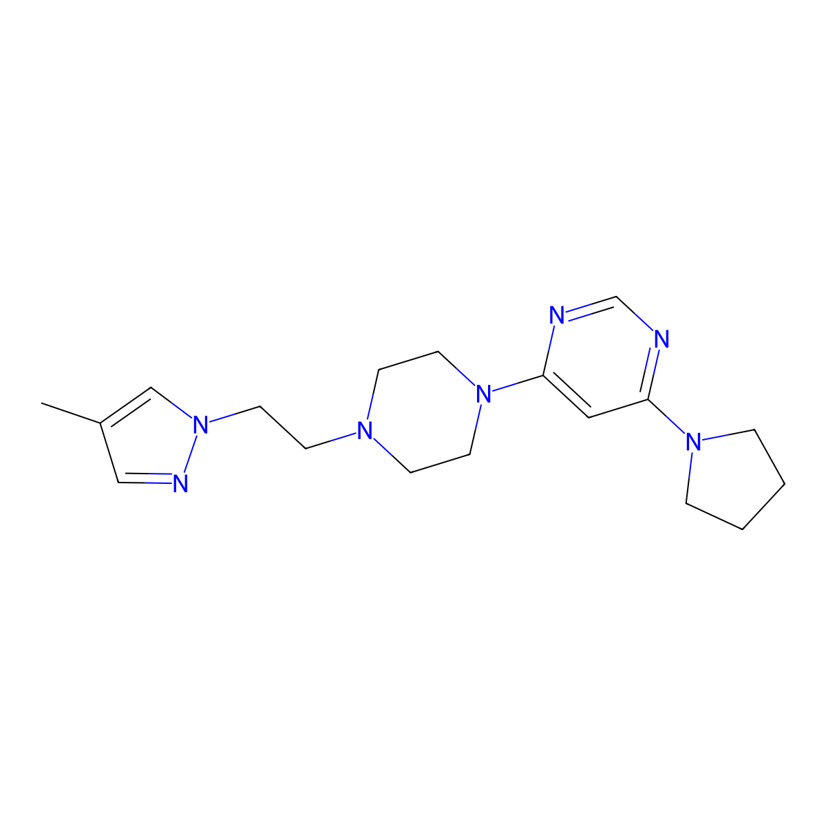 4-{4-[2-(4-methyl-1H-pyrazol-1-yl)ethyl]piperazin-1-yl}-6-(pyrrolidin-1-yl)pyrimidine molecular structure, CAS 2742045-66-3