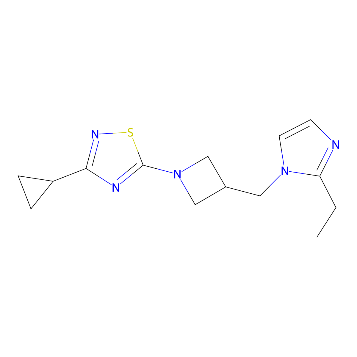 3-cyclopropyl-5-{3-[(2-ethyl-1H-imidazol-1-yl)methyl]azetidin-1-yl}-1,2,4-thiadiazole molecular structure, CAS 2742045-69-6