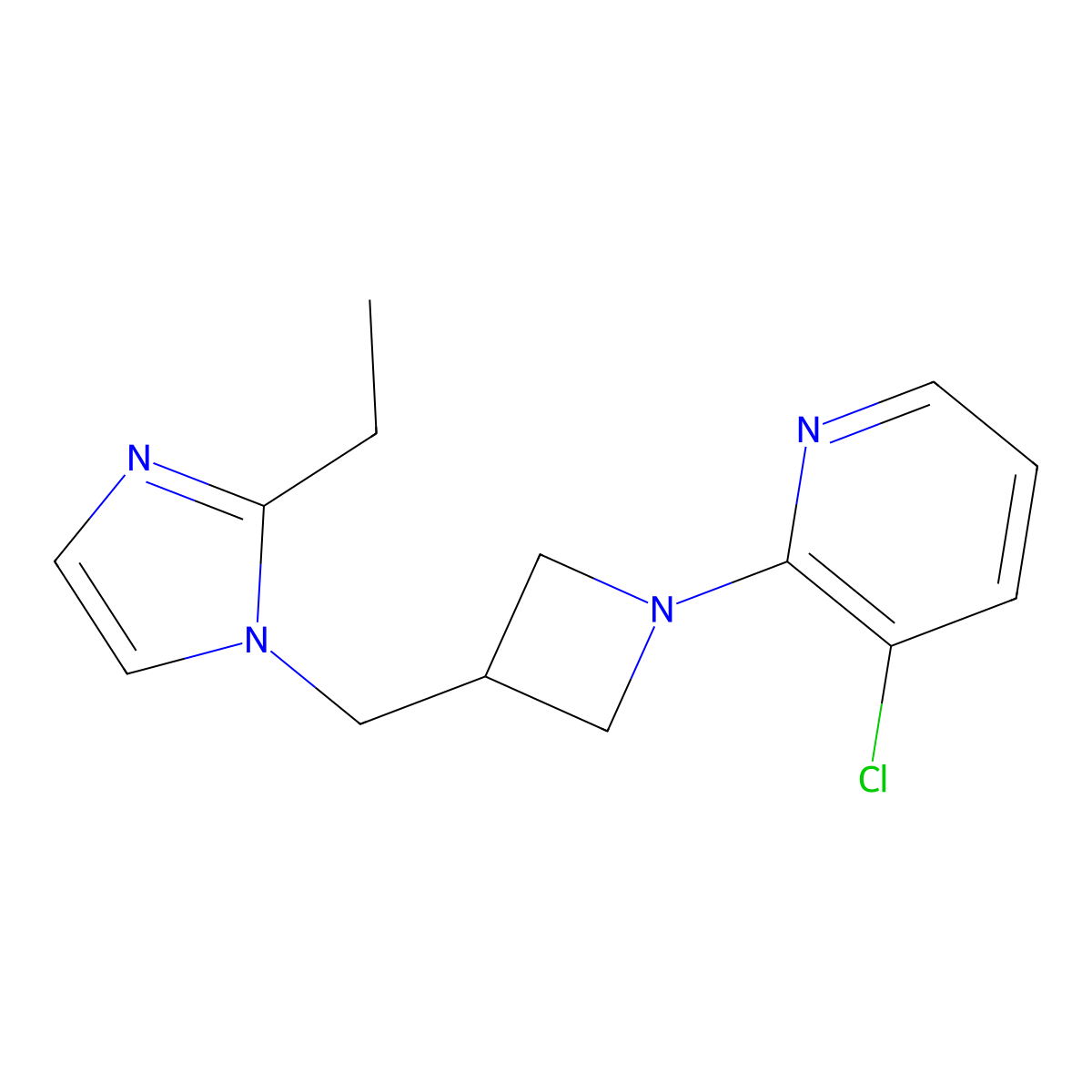 3-chloro-2-{3-[(2-ethyl-1H-imidazol-1-yl)methyl]azetidin-1-yl}pyridine molecular structure, CAS 2742045-70-9