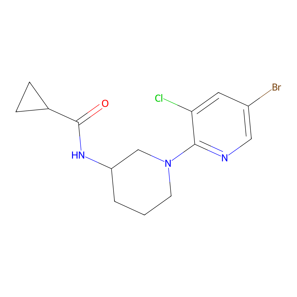 N-[1-(5-bromo-3-chloropyridin-2-yl)piperidin-3-yl]cyclopropanecarboxamide molecular structure, CAS 2742045-71-0