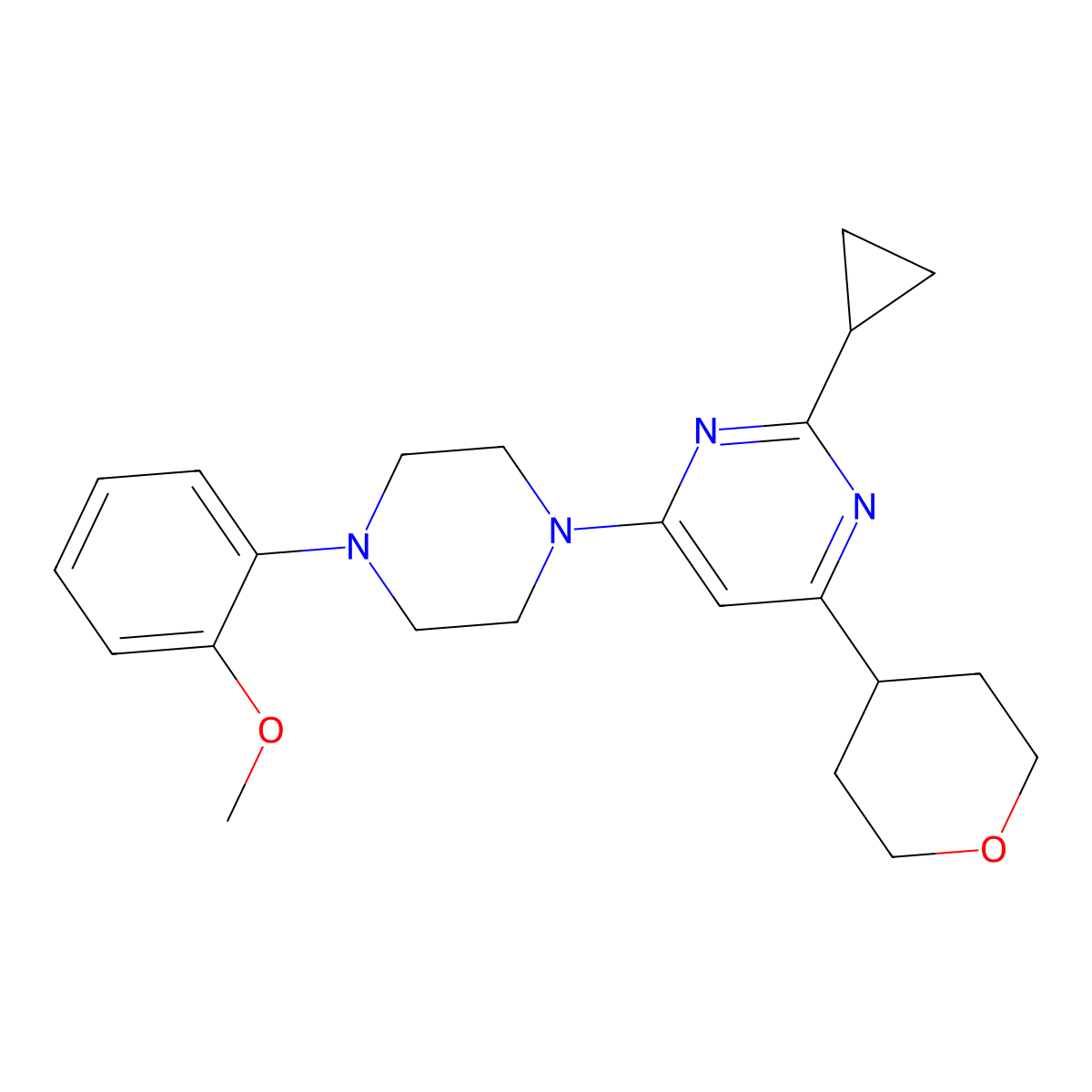 2-Cyclopropyl-4-[4-(2-methoxyphenyl)piperazin-1-yl]-6-(oxan-4-yl)pyrimidine molecular structure, CAS 2742045-72-1