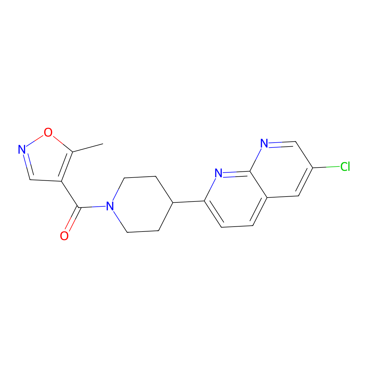 6-Chloro-2-[1-(5-methyl-1,2-oxazole-4-carbonyl)piperidin-4-yl]-1,8-naphthyridine molecular structure, CAS 2742045-74-3