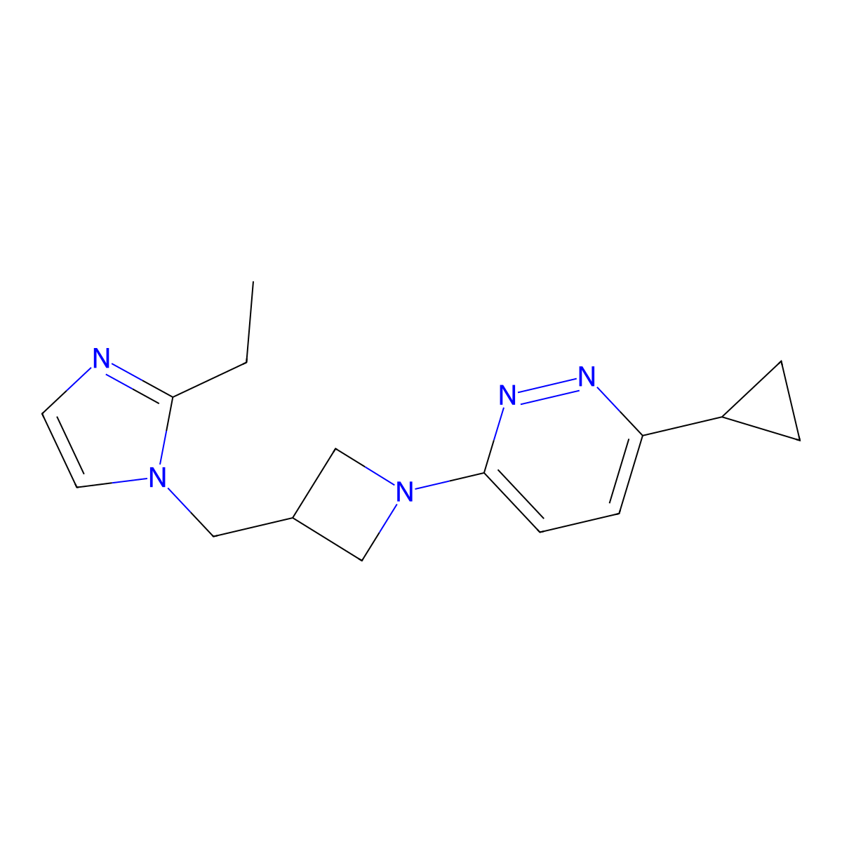 3-cyclopropyl-6-{3-[(2-ethyl-1H-imidazol-1-yl)methyl]azetidin-1-yl}pyridazine molecular structure, CAS 2742045-76-5
