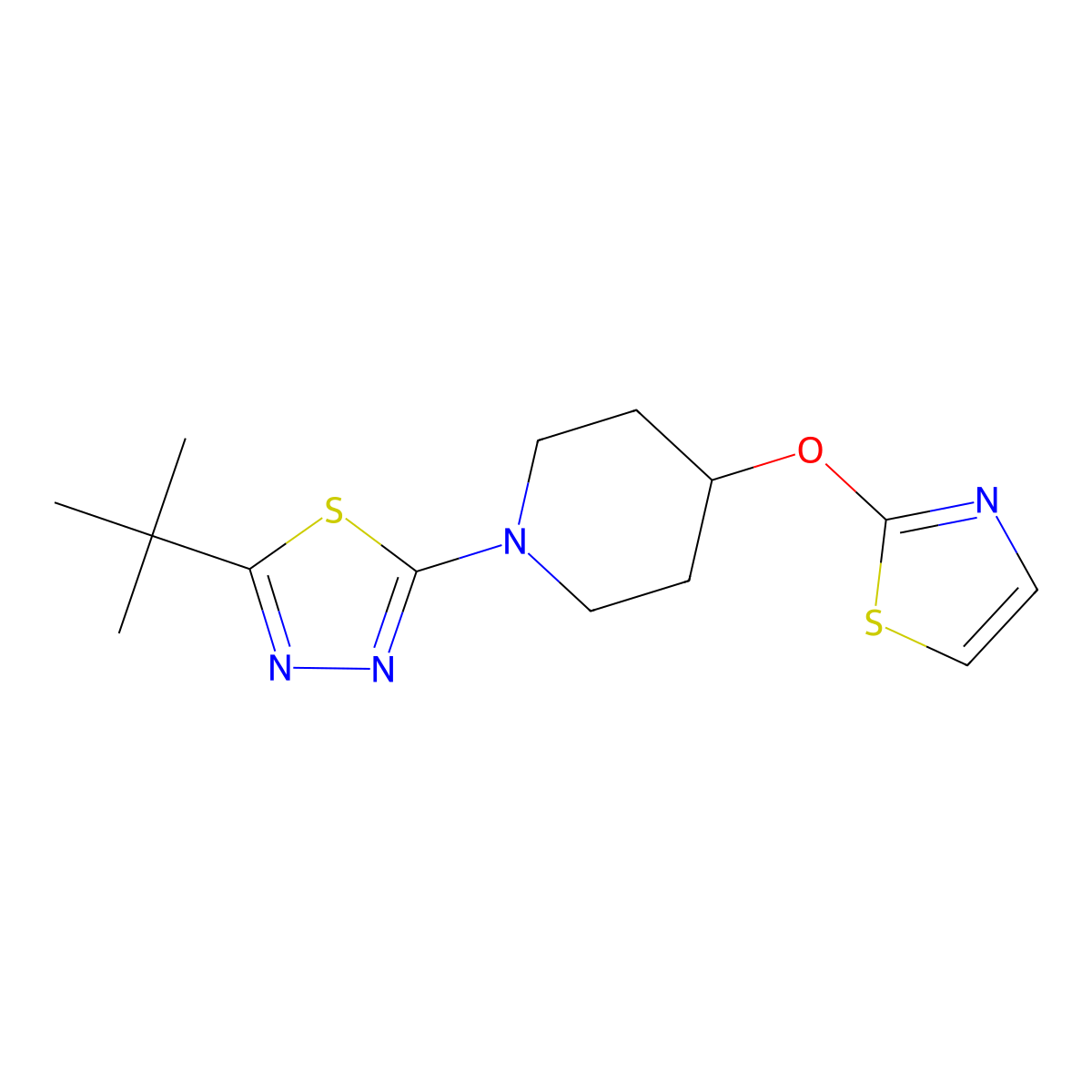 1-(5-Tert-butyl-1,3,4-thiadiazol-2-yl)-4-(1,3-thiazol-2-yloxy)piperidine molecular structure, CAS 2742045-82-3