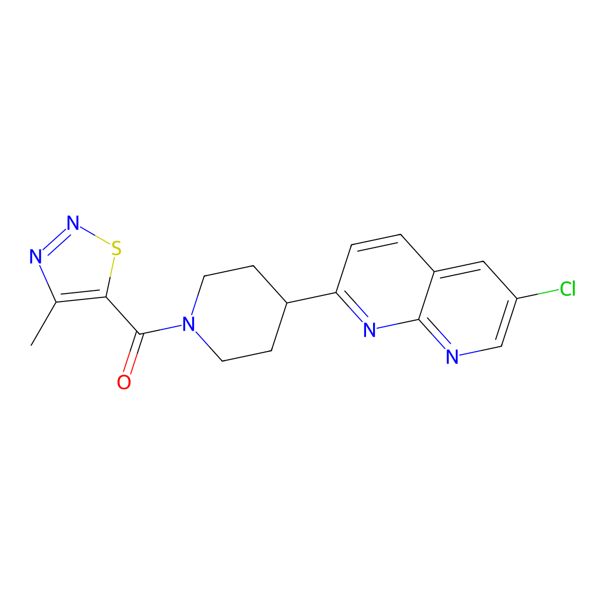 6-Chloro-2-[1-(4-methyl-1,2,3-thiadiazole-5-carbonyl)piperidin-4-yl]-1,8-naphthyridine molecular structure, CAS 2742045-84-5