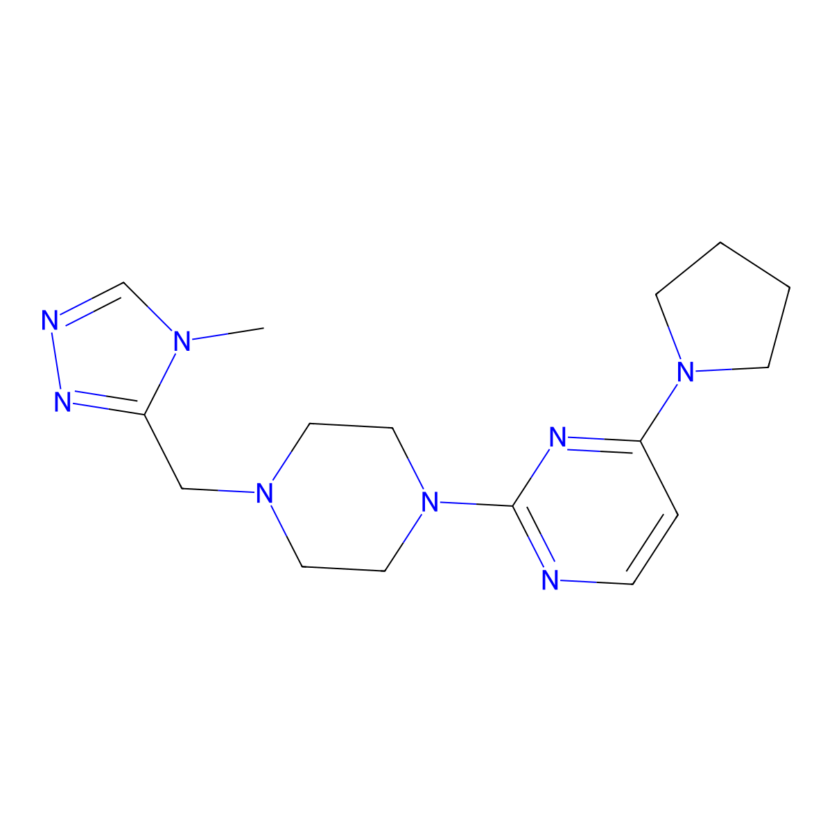 2-{4-[(4-methyl-4H-1,2,4-triazol-3-yl)methyl]piperazin-1-yl}-4-(pyrrolidin-1-yl)pyrimidine molecular structure, CAS 2742045-92-5