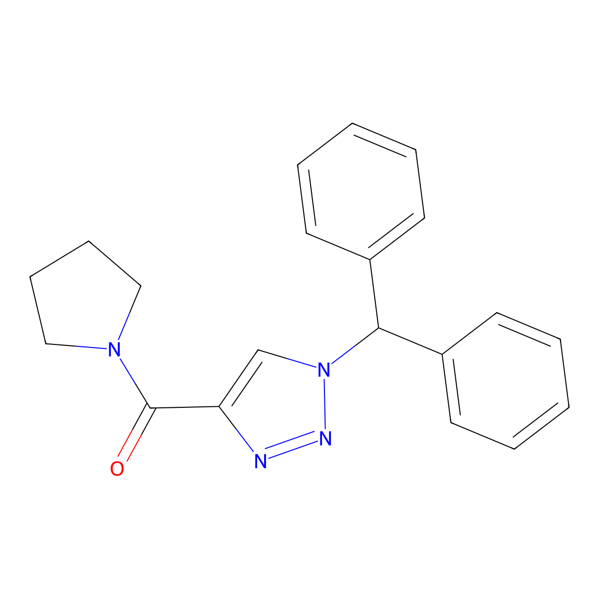 1-(diphenylmethyl)-4-(pyrrolidine-1-carbonyl)-1H-1,2,3-triazole molecular structure, CAS 2742045-95-8