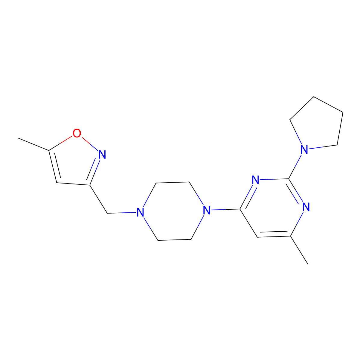 4-Methyl-6-{4-[(5-methyl-1,2-oxazol-3-yl)methyl]piperazin-1-yl}-2-(pyrrolidin-1-yl)pyrimidine molecular structure, CAS 2742045-96-9