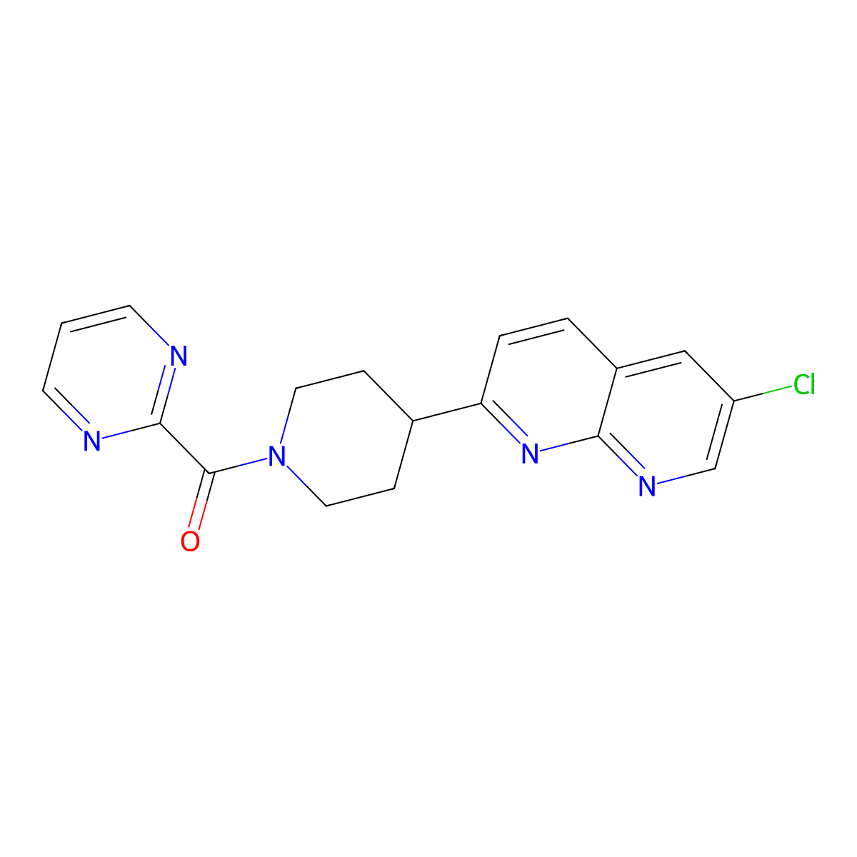 6-Chloro-2-[1-(pyrimidine-2-carbonyl)piperidin-4-yl]-1,8-naphthyridine molecular structure, CAS 2742045-97-0