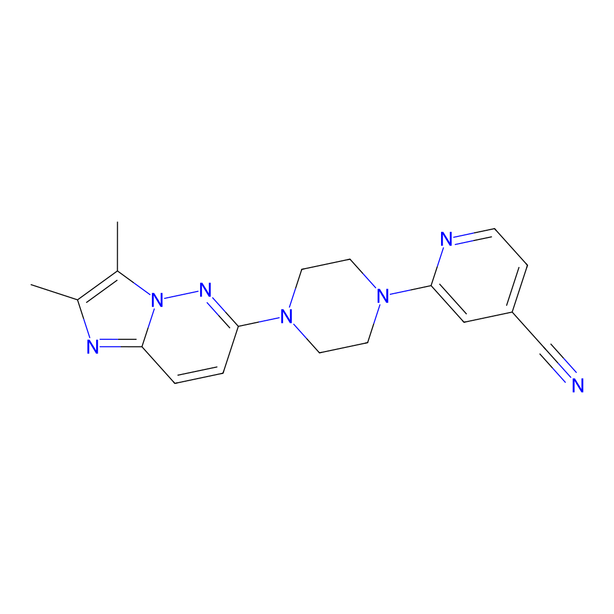 2-(4-{2,3-Dimethylimidazo[1,2-b]pyridazin-6-yl}piperazin-1-yl)pyridine-4-carbonitrile molecular structure, CAS 2742045-98-1