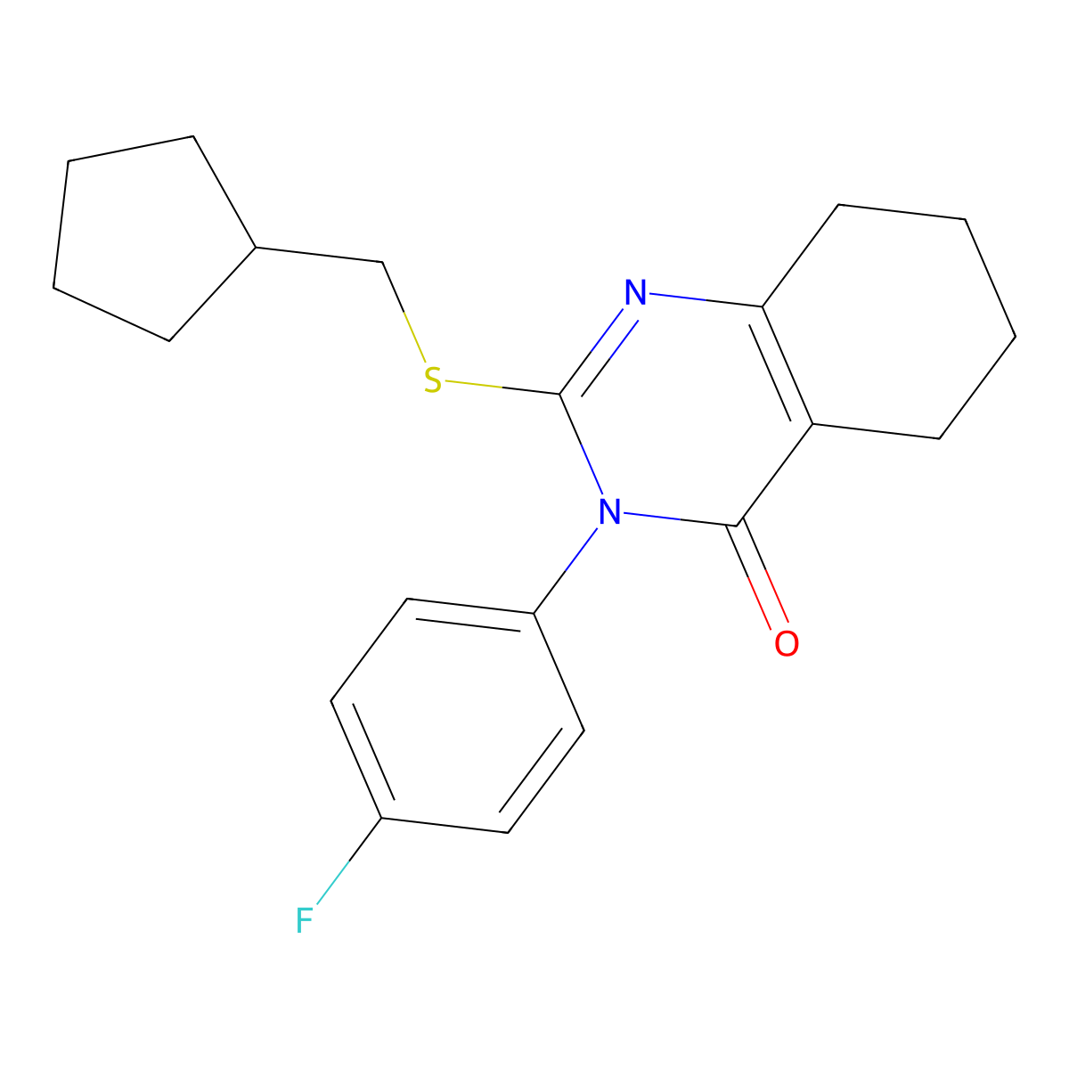 2-[(Cyclopentylmethyl)sulfanyl]-3-(4-fluorophenyl)-3,4,5,6,7,8-hexahydroquinazolin-4-one molecular structure, CAS 2742045-99-2