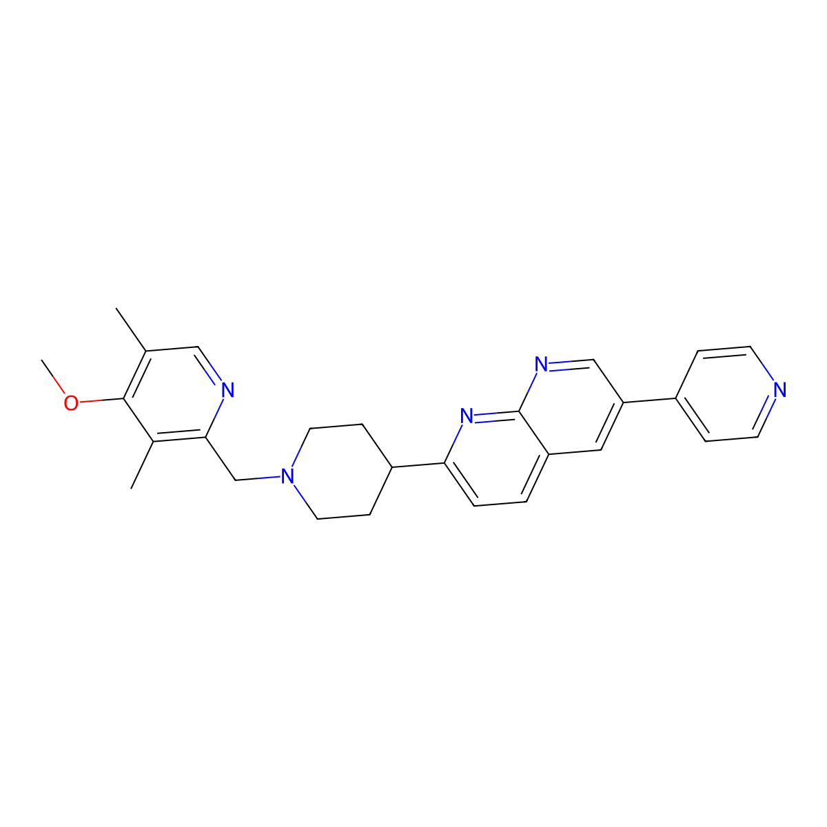 2-{1-[(4-Methoxy-3,5-dimethylpyridin-2-yl)methyl]piperidin-4-yl}-6-(pyridin-4-yl)-1,8-naphthyridine molecular structure, CAS 2742046-02-0