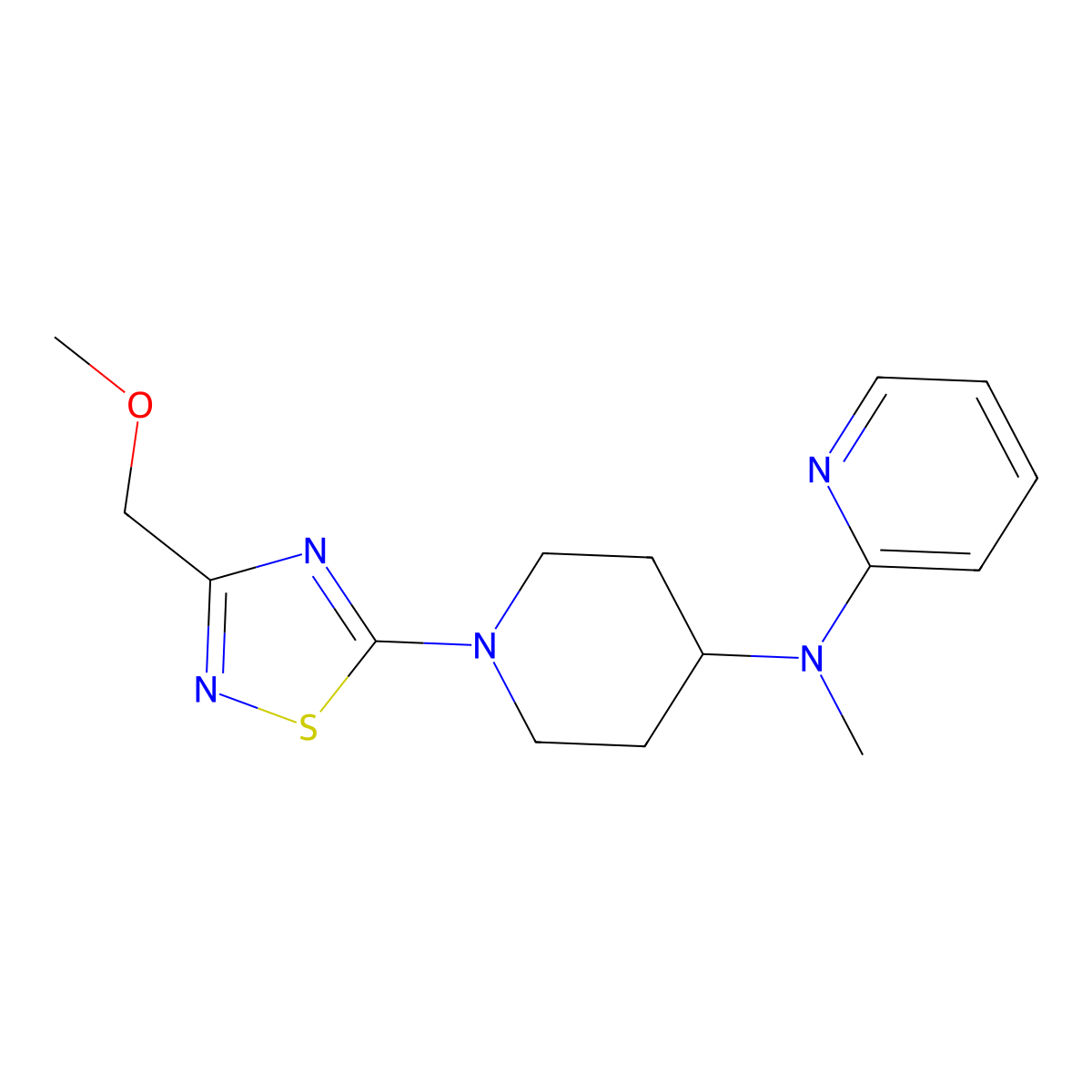 N-{1-[3-(methoxymethyl)-1,2,4-thiadiazol-5-yl]piperidin-4-yl}-N-methylpyridin-2-amine molecular structure, CAS 2742046-05-3