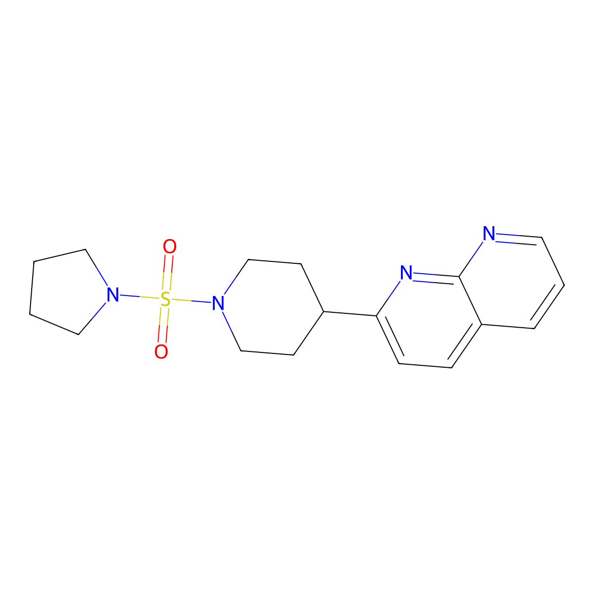 2-[1-(Pyrrolidine-1-sulfonyl)piperidin-4-yl]-1,8-naphthyridine molecular structure, CAS 2742046-11-1