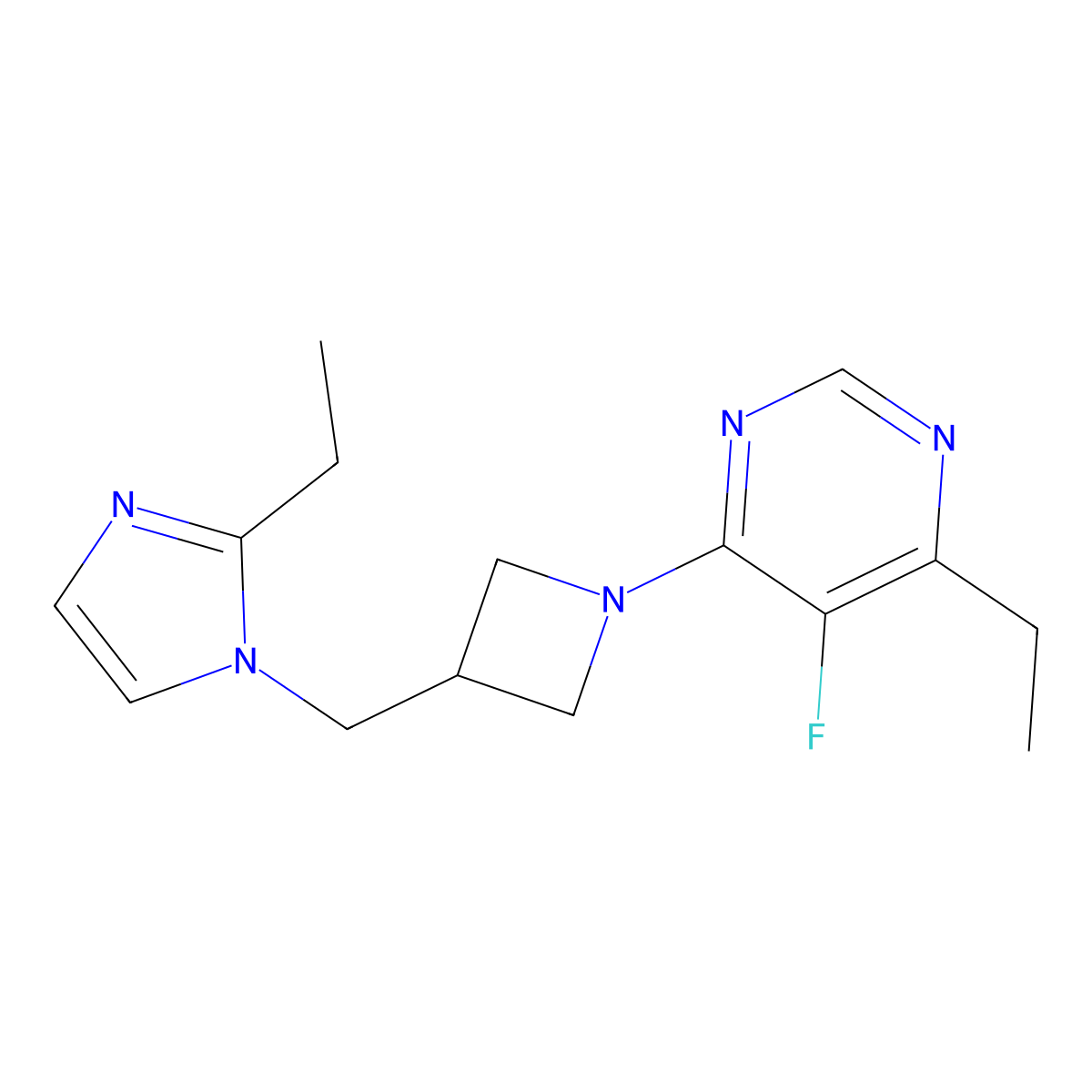 4-ethyl-6-{3-[(2-ethyl-1H-imidazol-1-yl)methyl]azetidin-1-yl}-5-fluoropyrimidine molecular structure, CAS 2742046-12-2