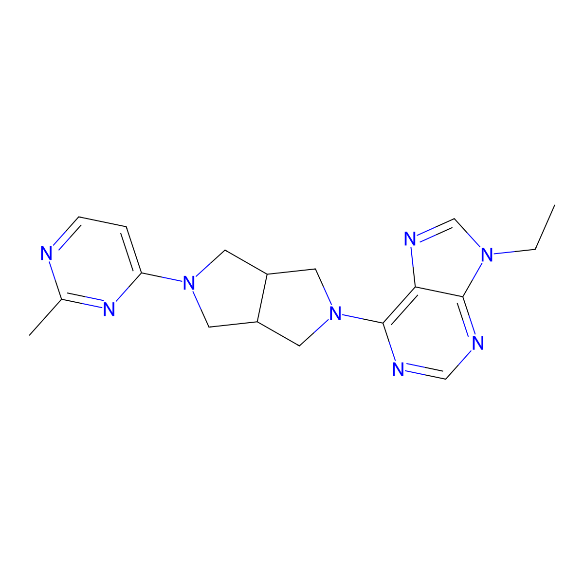 9-ethyl-6-[5-(2-methylpyrimidin-4-yl)-octahydropyrrolo[3,4-c]pyrrol-2-yl]-9H-purine molecular structure, CAS 2742046-16-6
