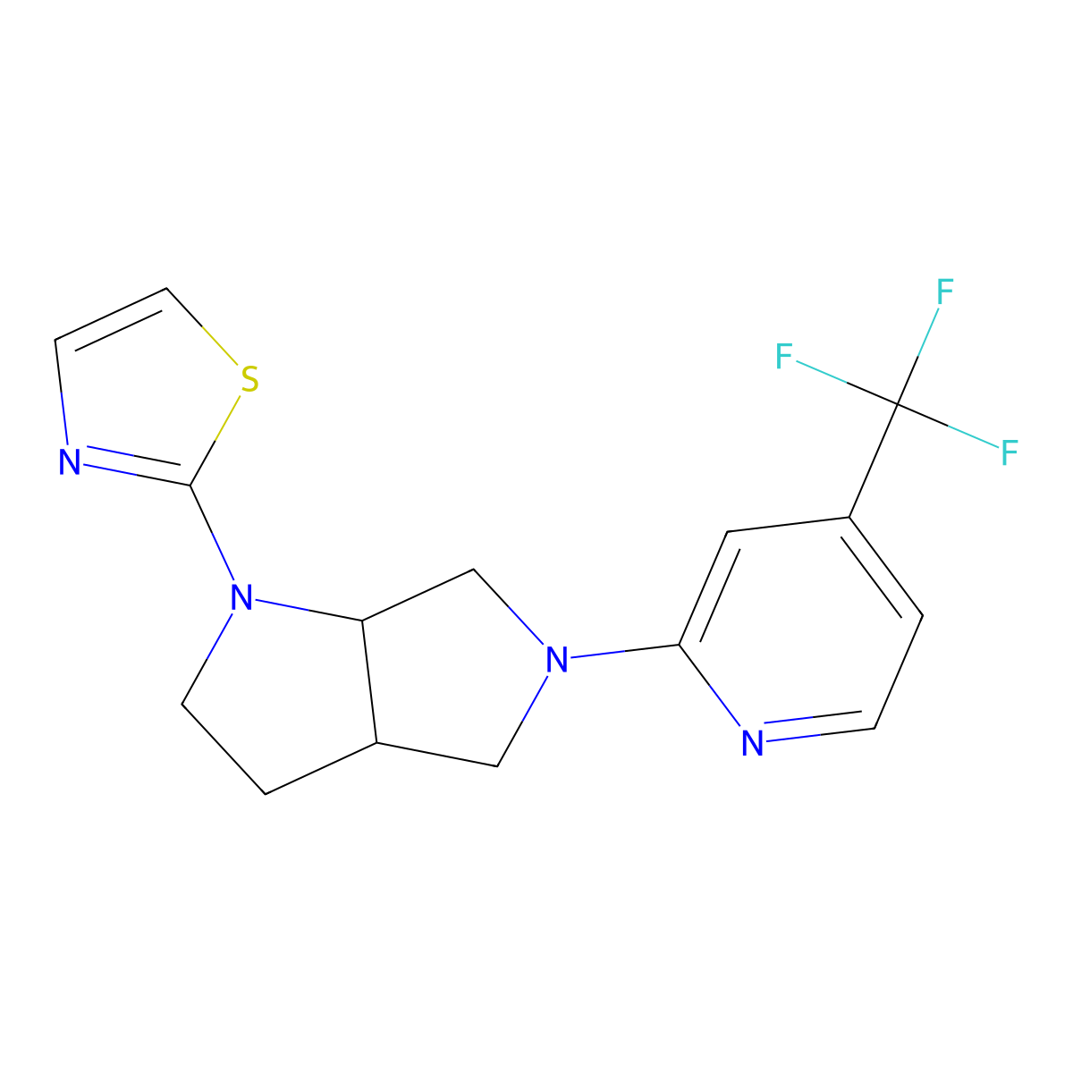 2-[1-(1,3-Thiazol-2-yl)-octahydropyrrolo[3,4-b]pyrrol-5-yl]-4-(trifluoromethyl)pyridine molecular structure, CAS 2742046-17-7