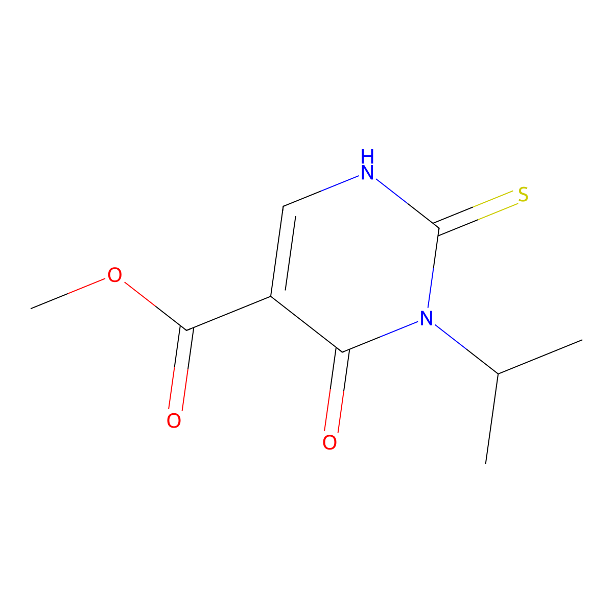 Methyl 4-oxo-3-(propan-2-yl)-2-sulfanylidene-1,2,3,4-tetrahydropyrimidine-5-carboxylate molecular structure, CAS 2742046-19-9