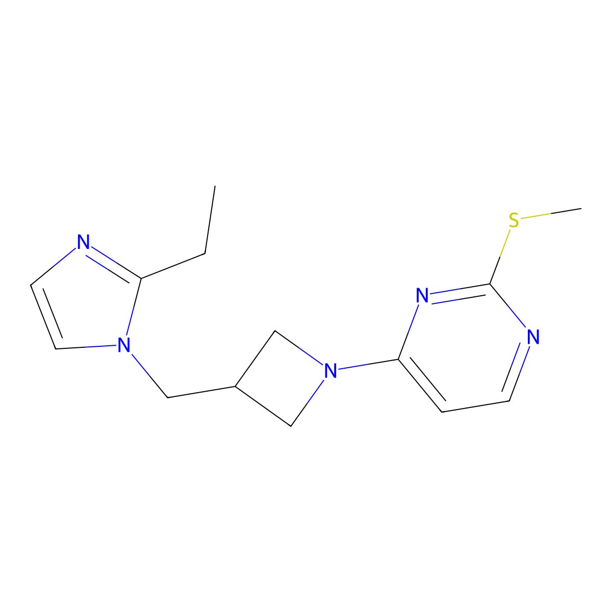 4-{3-[(2-ethyl-1H-imidazol-1-yl)methyl]azetidin-1-yl}-2-(methylsulfanyl)pyrimidine molecular structure, CAS 2742046-24-6