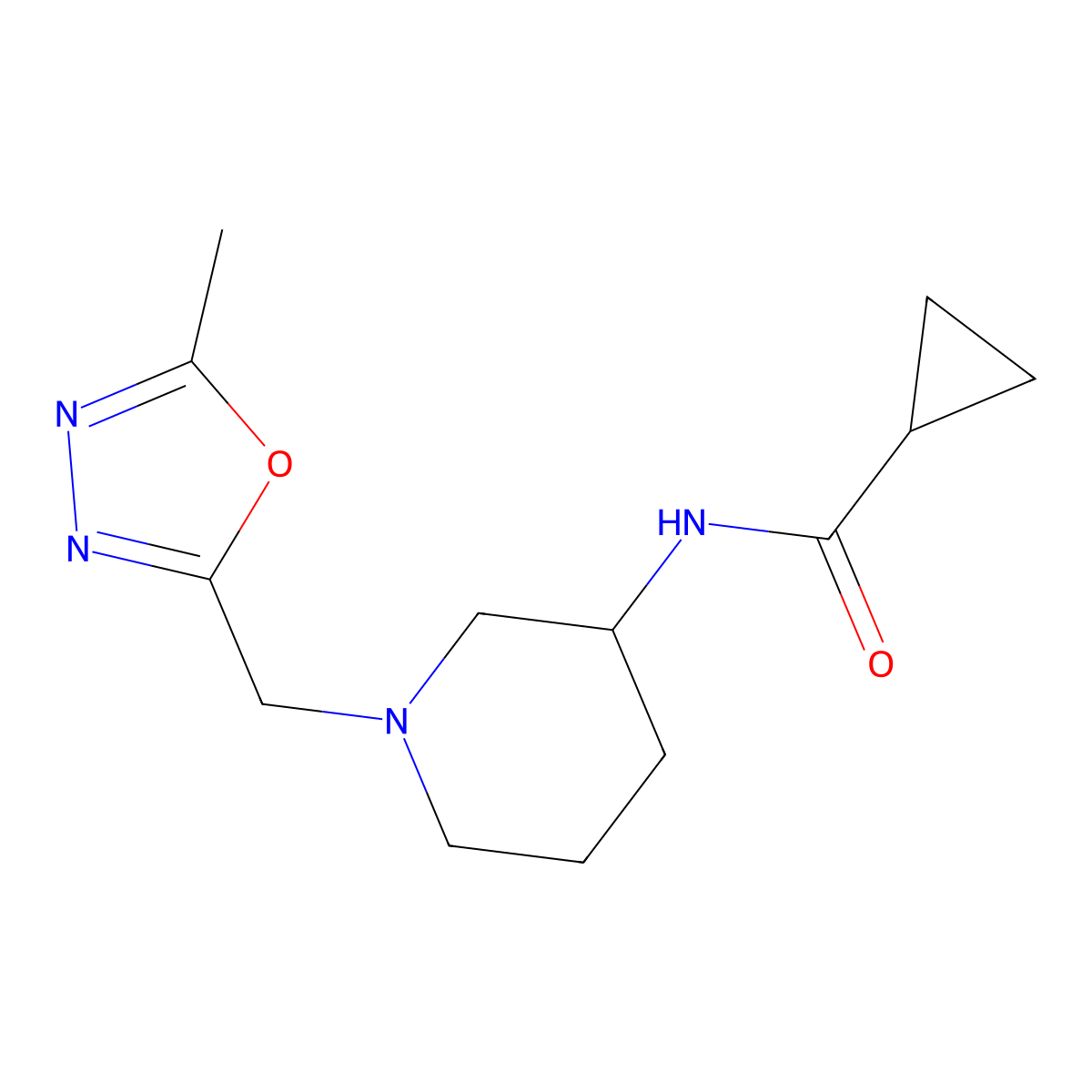N-{1-[(5-methyl-1,3,4-oxadiazol-2-yl)methyl]piperidin-3-yl}cyclopropanecarboxamide molecular structure, CAS 2742046-28-0