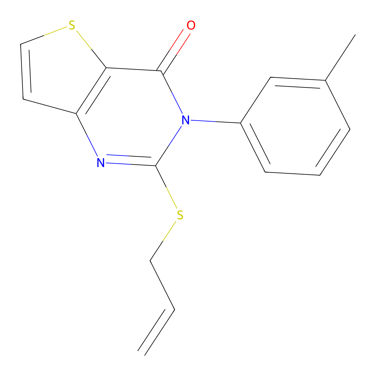 3-(3-methylphenyl)-2-(prop-2-en-1-ylsulfanyl)-3H,4H-thieno[3,2-d]pyrimidin-4-one molecular structure, CAS 2742046-32-6