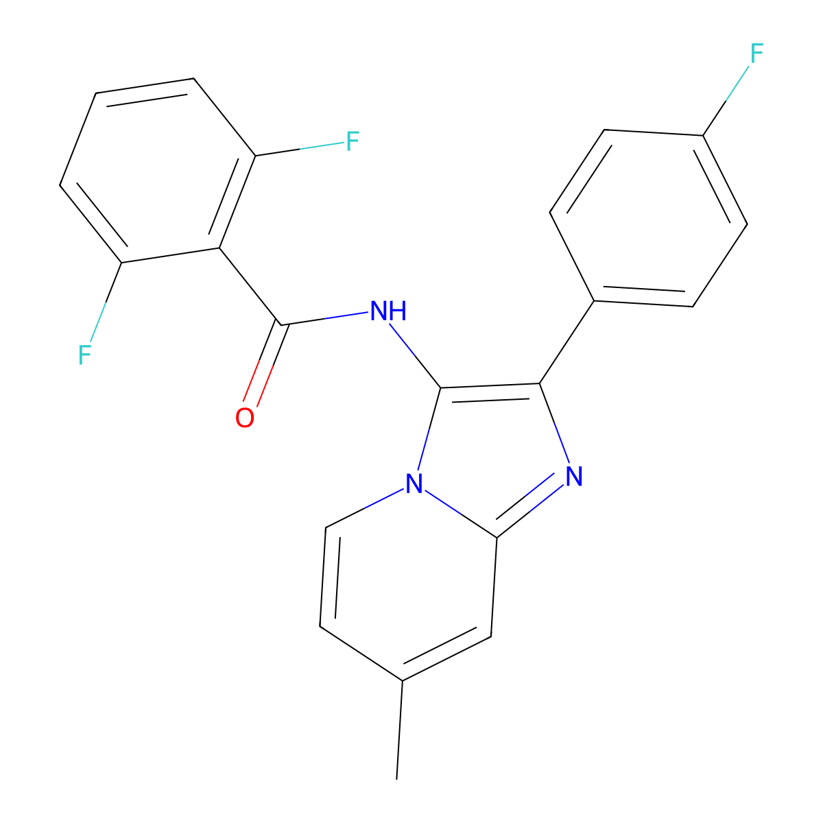2,6-difluoro-N-[2-(4-fluorophenyl)-7-methylimidazo[1,2-a]pyridin-3-yl]benzamide molecular structure, CAS 2742046-38-2