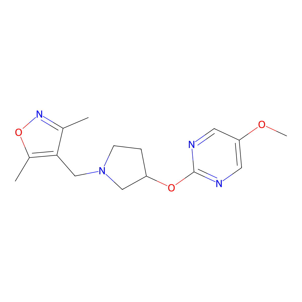 2-({1-[(3,5-Dimethyl-1,2-oxazol-4-yl)methyl]pyrrolidin-3-yl}oxy)-5-methoxypyrimidine molecular structure, CAS 2742046-43-9