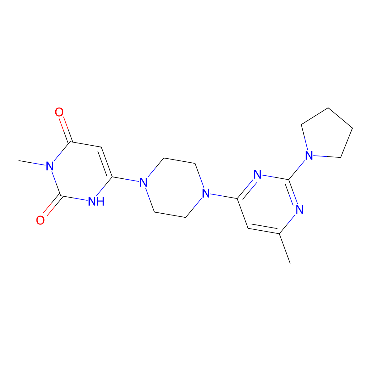 3-Methyl-6-{4-[6-methyl-2-(pyrrolidin-1-yl)pyrimidin-4-yl]piperazin-1-yl}-1,2,3,4-tetrahydropyrimidine-2,4-dione molecular structure, CAS 2742046-45-1