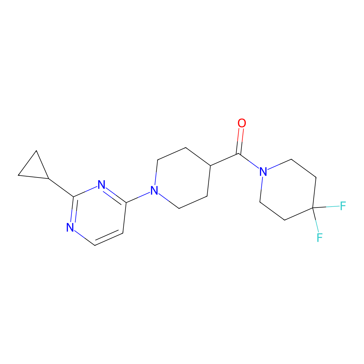 2-Cyclopropyl-4-[4-(4,4-difluoropiperidine-1-carbonyl)piperidin-1-yl]pyrimidine molecular structure, CAS 2742046-48-4