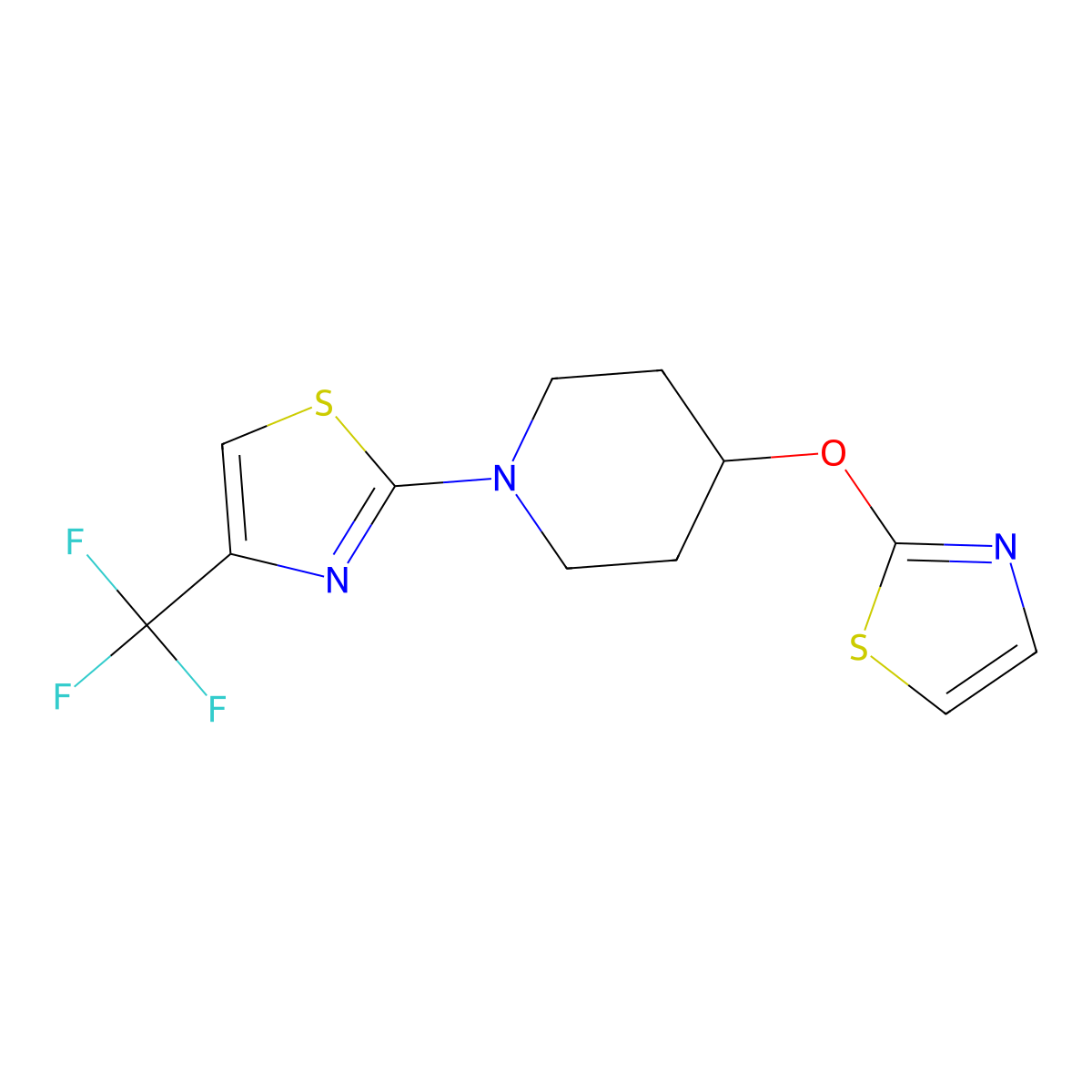 4-(1,3-Thiazol-2-yloxy)-1-[4-(trifluoromethyl)-1,3-thiazol-2-yl]piperidine molecular structure, CAS 2742046-49-5