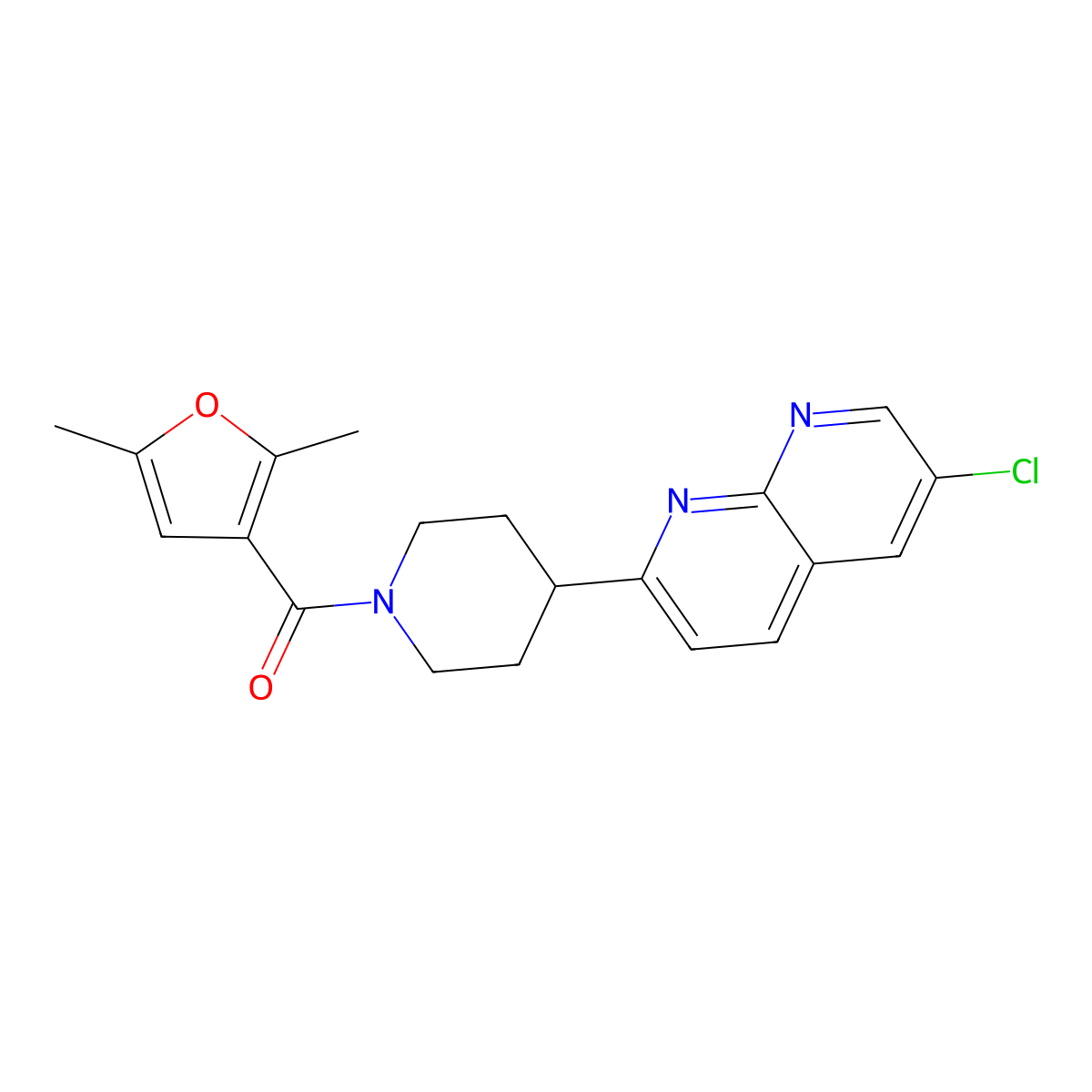 6-Chloro-2-[1-(2,5-dimethylfuran-3-carbonyl)piperidin-4-yl]-1,8-naphthyridine molecular structure, CAS 2742046-50-8