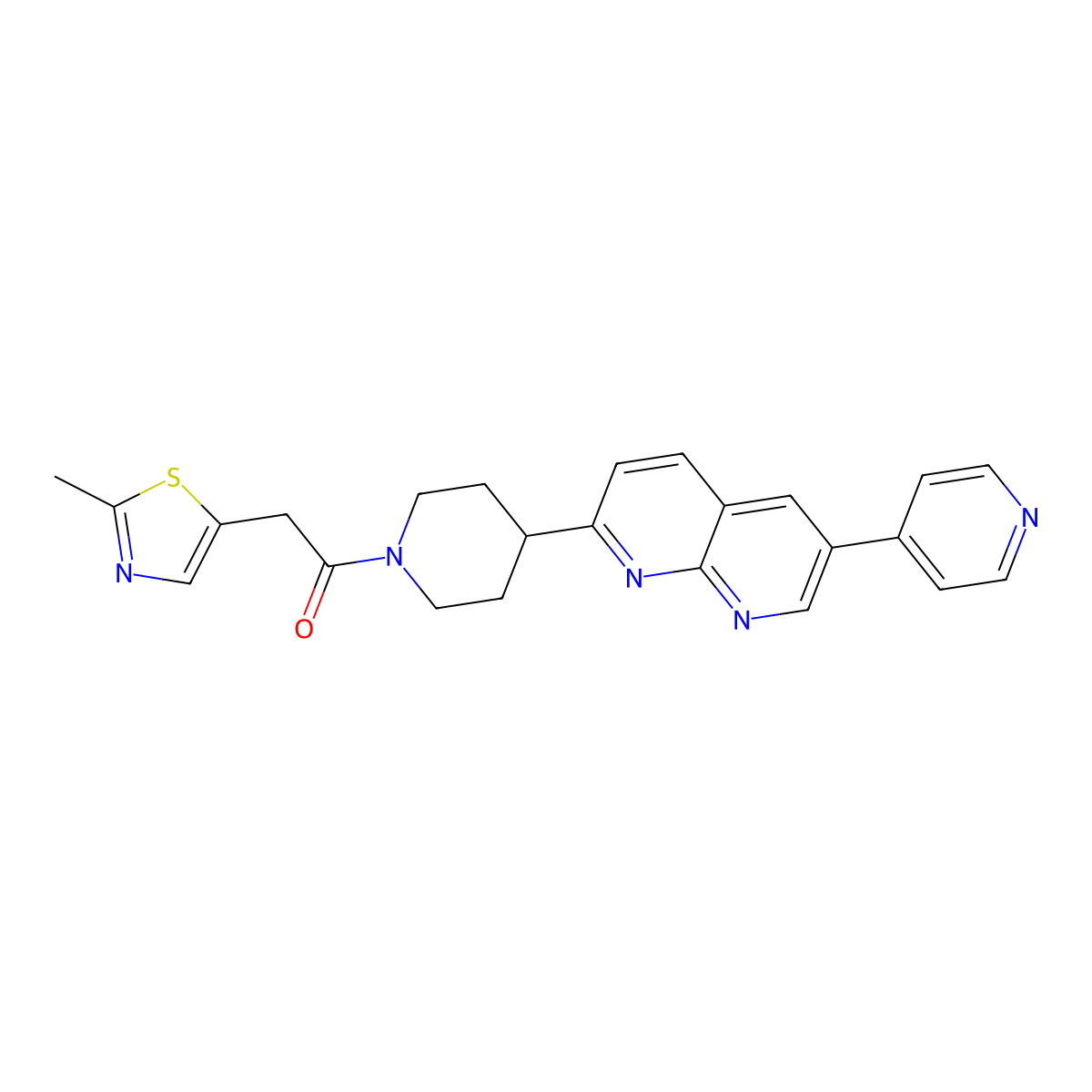 2-(2-Methyl-1,3-thiazol-5-yl)-1-{4-[6-(pyridin-4-yl)-1,8-naphthyridin-2-yl]piperidin-1-yl}ethan-1-one molecular structure, CAS 2742046-51-9