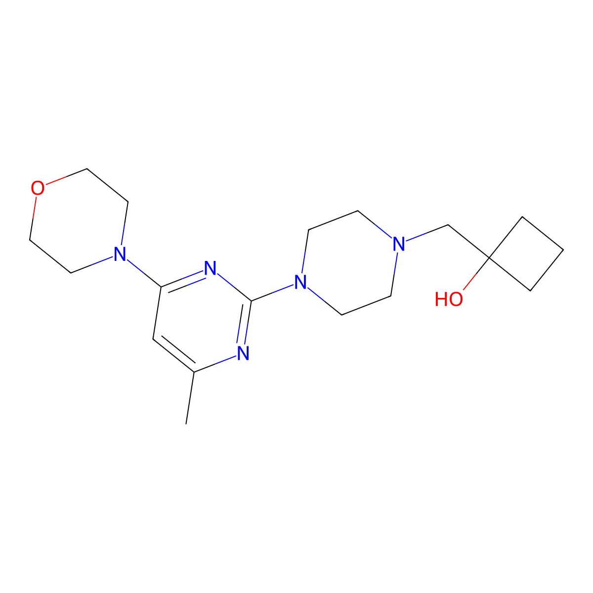 1-({4-[4-Methyl-6-(morpholin-4-yl)pyrimidin-2-yl]piperazin-1-yl}methyl)cyclobutan-1-ol molecular structure, CAS 2742046-55-3