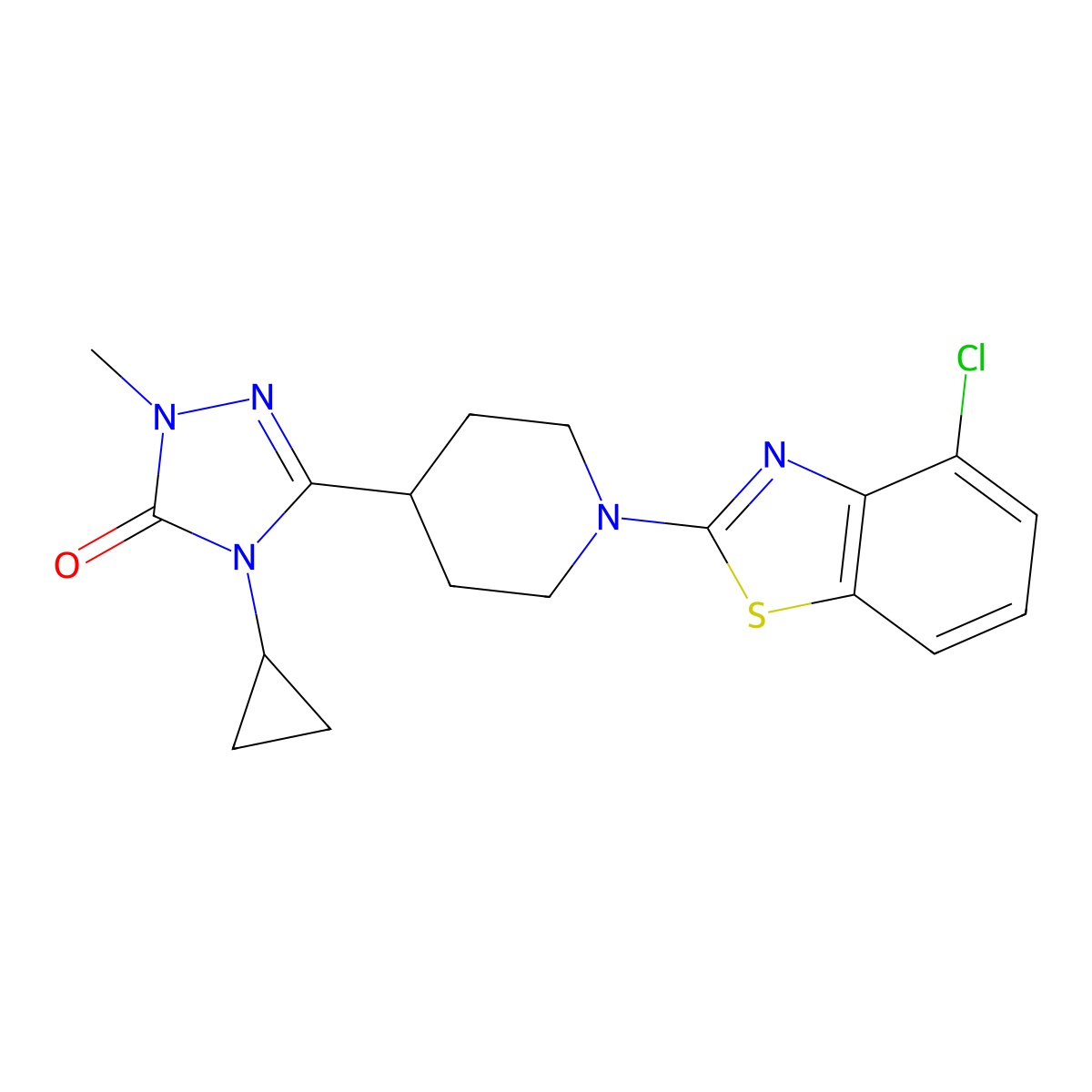 3-[1-(4-chloro-1,3-benzothiazol-2-yl)piperidin-4-yl]-4-cyclopropyl-1-methyl-4,5-dihydro-1H-1,2,4-triazol-5-one molecular structure, CAS 2742046-59-7