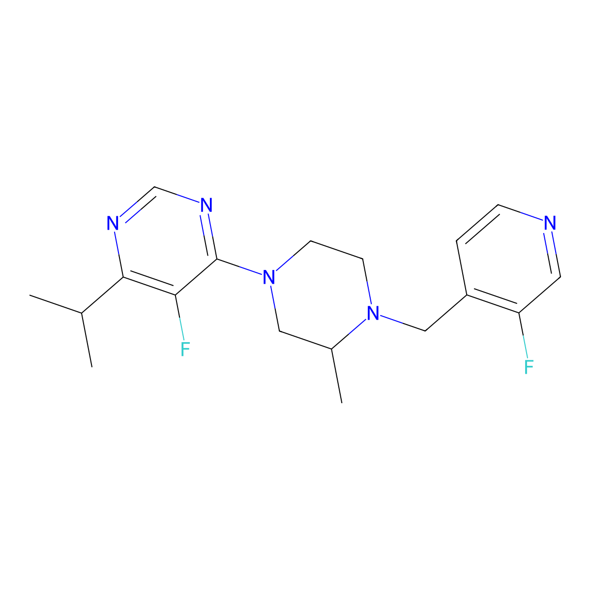 5-Fluoro-4-{4-[(3-fluoropyridin-4-yl)methyl]-3-methylpiperazin-1-yl}-6-(propan-2-yl)pyrimidine molecular structure, CAS 2742046-62-2